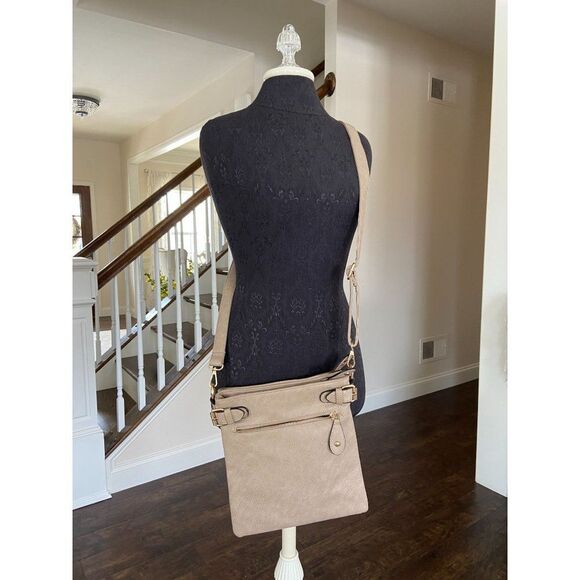 Taupe Vegan Leather Crossbody-New without Tags - Picture 2 of 6